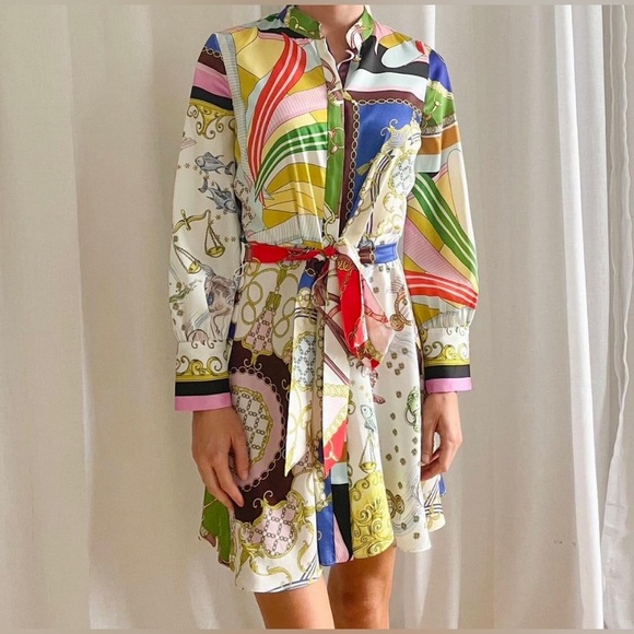 ZARA | NWT SMALL BELTED SATIN ZODIAC PRINT DRESS - Picture 1 of 10